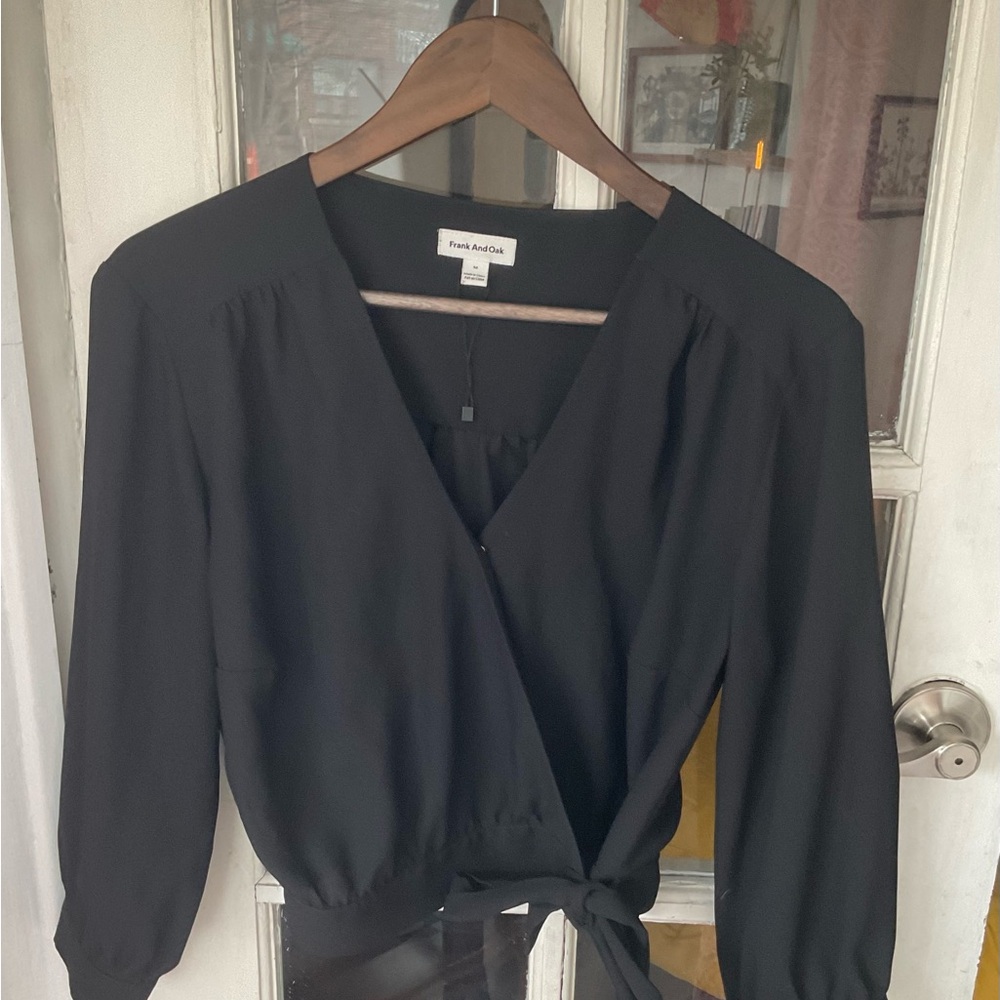 Frank & Oak Black Wrap Blouse